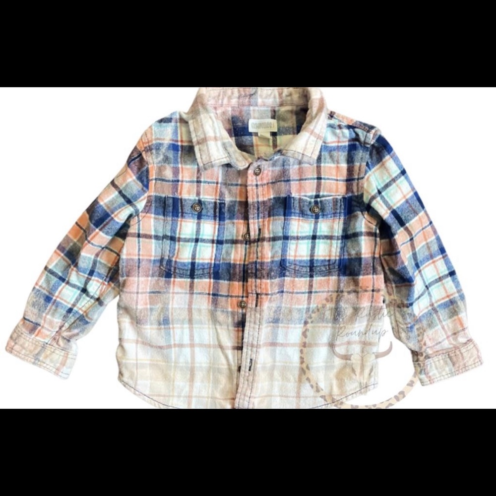 Toddler 2T Hand Distressed Bleached Flannel Button Up Shirt